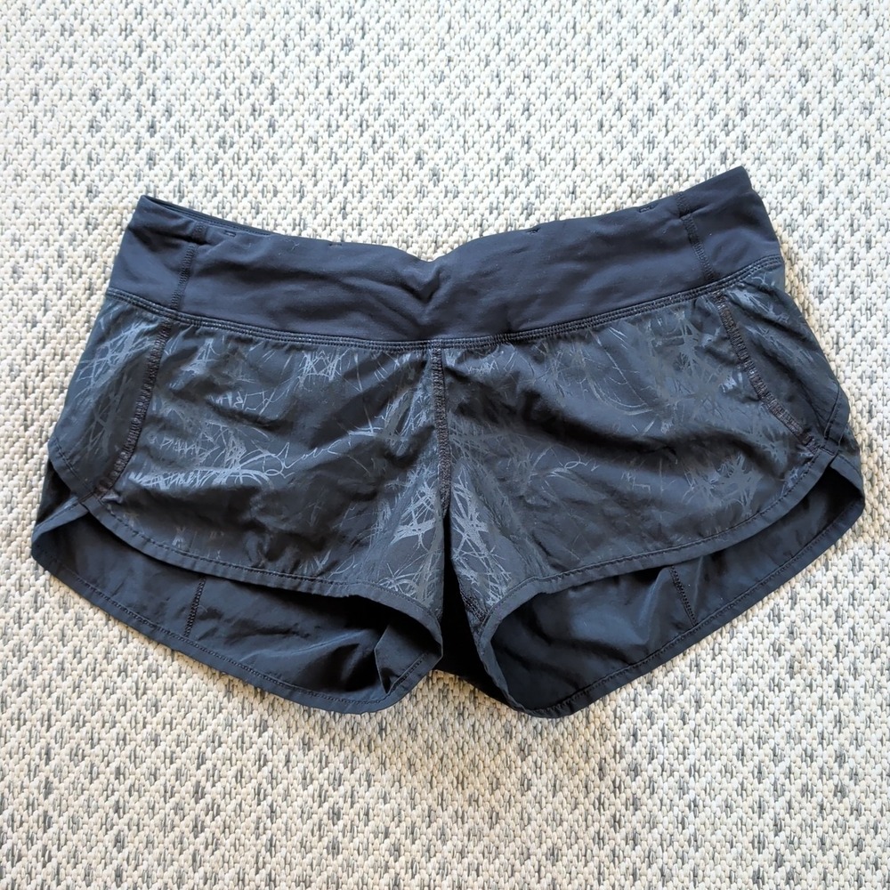 Rare Lululemon Speed Up Shorts Black Embossed Blackbird Love Scribble Print Sz 6